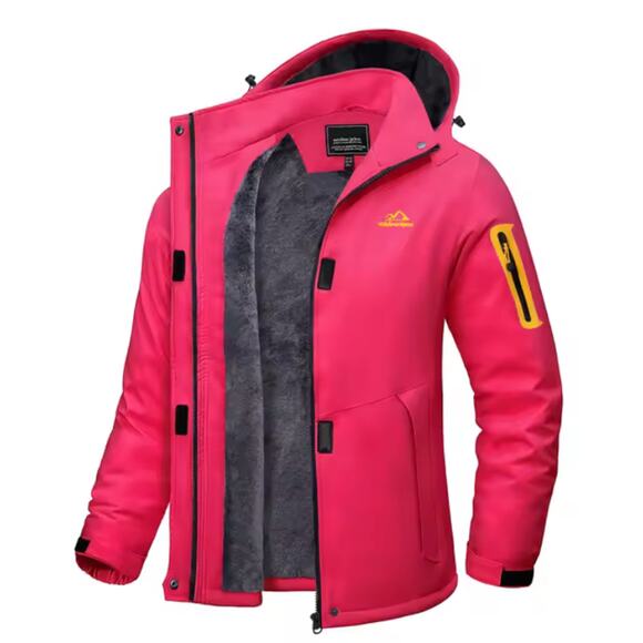 Magcomsen Ski Jacket Red Hooded Thermal Lined Coat Parka Fleece Lined XL Women - Picture 1 of 15